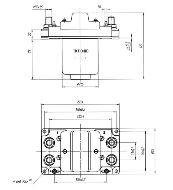 Схема габаритов электромагнитного контактора ТКТ-101ДО
