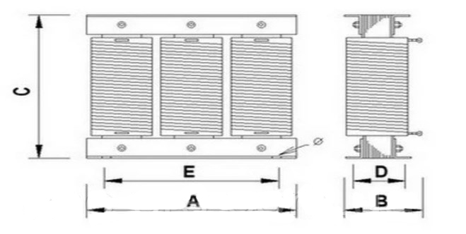 Схема габаритных размеров дросселя РК-02510