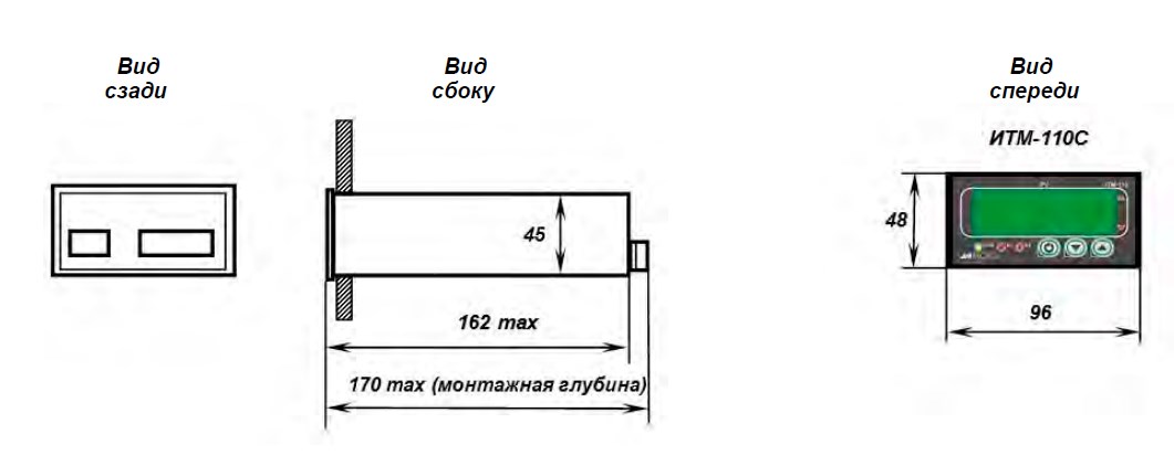 Схема габаритных размеров индикатора ИТМ-110С