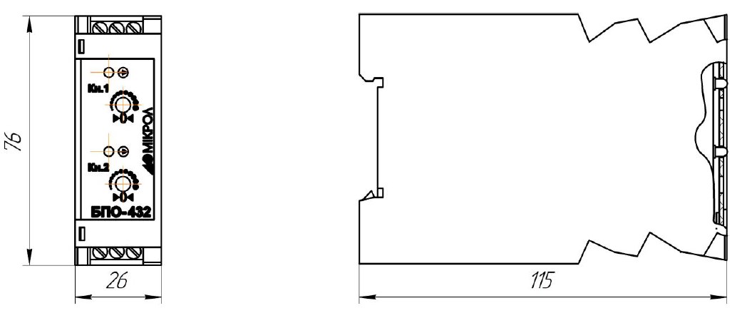 Схема габаритных размеров блока преобразования БПО-432