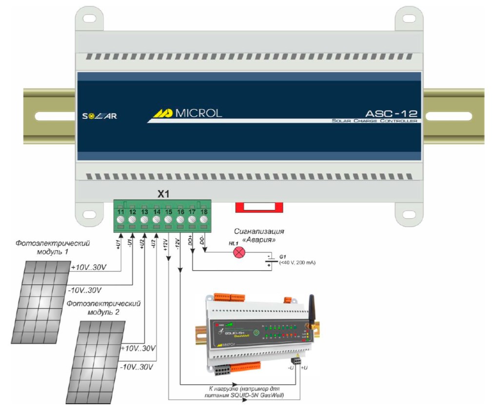 Схема внешних подключений контроллера ASC-12
